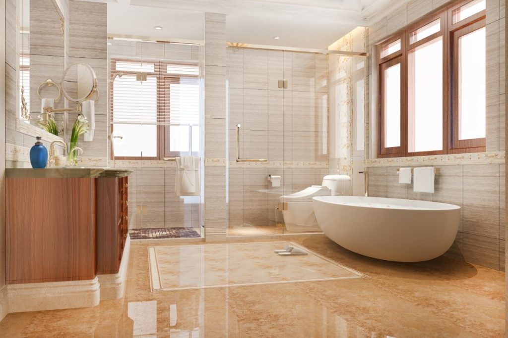 Intérieur de salle de bain avec un baignoire moderne 