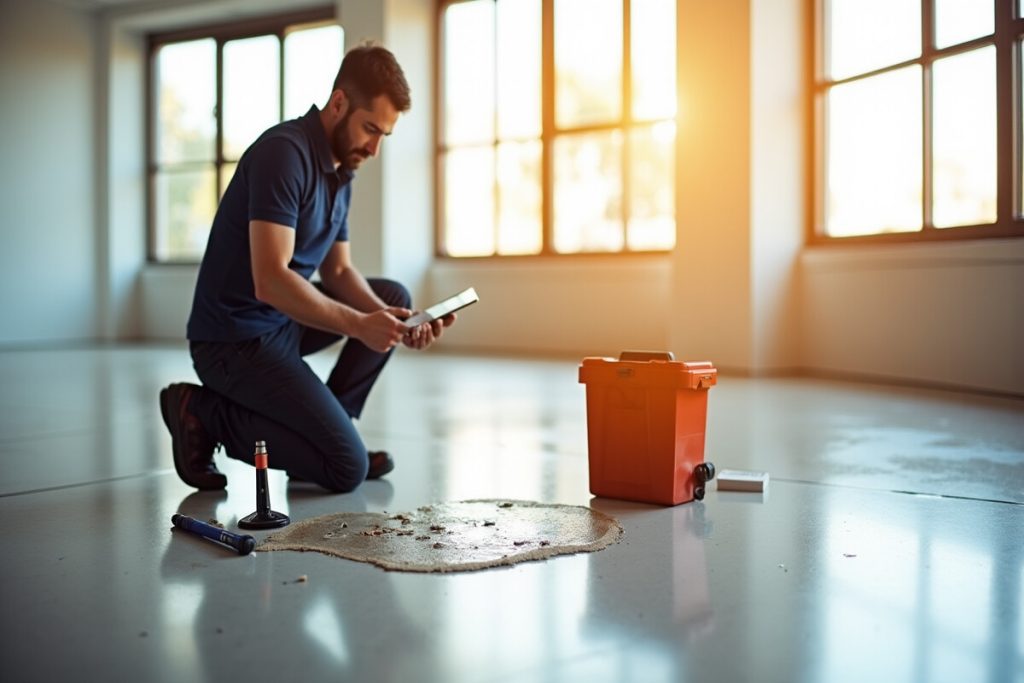 Artisan fait la restauration d'un parquet dans une maison